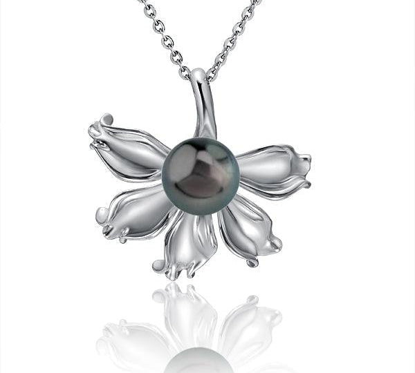 Pearl Naupaka Flower Pendant Pendant Island by Koa Nani Tahitian Pearl 