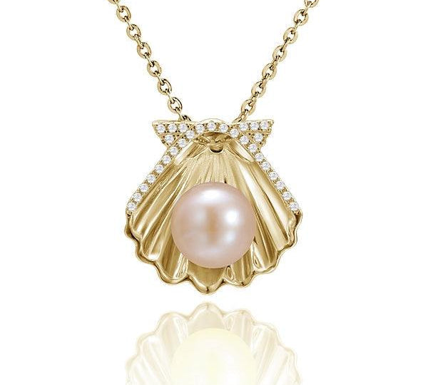 Pearl Oyster Shell Pendant Pendant Island by Koa Nani Akoya Pearl Yellow Gold 