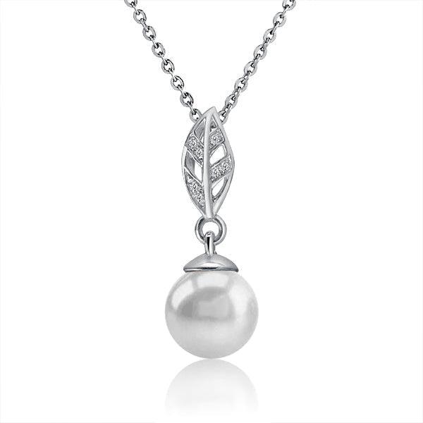 Pearl Pavé Maile Leaf Pendant Pendant Island by Koa Nani Freshwater Pearl 