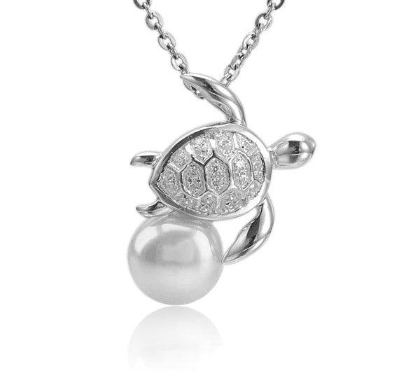 Pearl Pavé Swimming Honu Pendant Pendant Island by Koa Nani Freshwater Pearl 