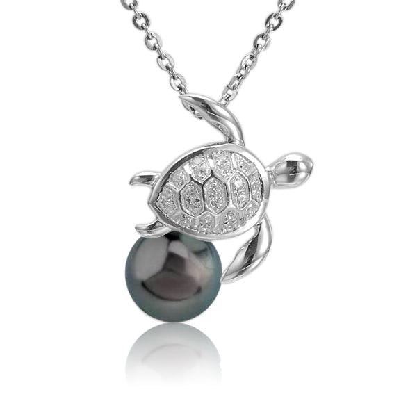 Pearl Pavé Swimming Honu Pendant Pendant Island by Koa Nani Tahitian Pearl 