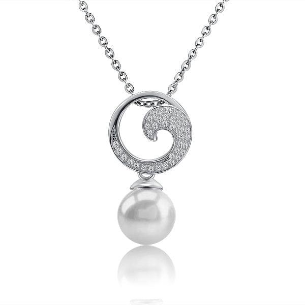 Pearl Pavé Wave Pendant Pendant Island by Koa Nani Freshwater Pearl 