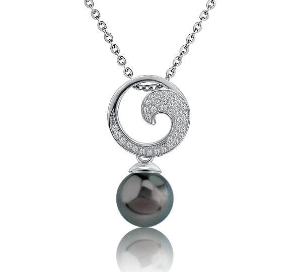 Pearl Pavé Wave Pendant Pendant Island by Koa Nani Tahitian Pearl 