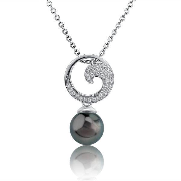 Pearl Pavé Wave Pendant Pendant Island by Koa Nani Tahitian Pearl 