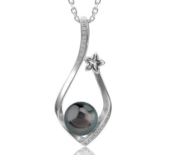 Pearl Plumeria Branch Pendant Pendant Island by Koa Nani Tahitian Pearl 