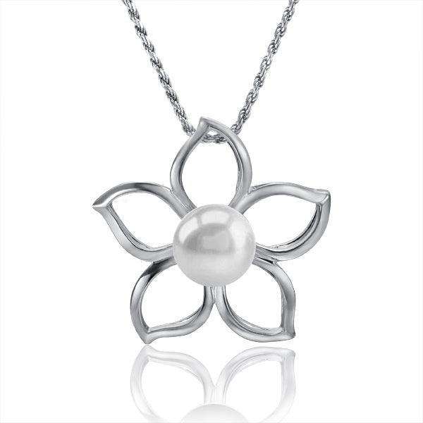 Pearl Plumeria Cut-out Pendant Pendant Island by Koa Nani Freshwater Pearl 