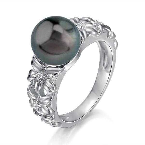 Pearl Plumeria Lei Ring Ring Island by Koa Nani 5.0 Tahitian Pearl 