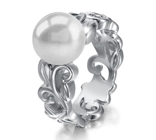 Pearl Plumeria Scroll Lei Ring Ring Island by Koa Nani 5.0 Freshwater Pearl 