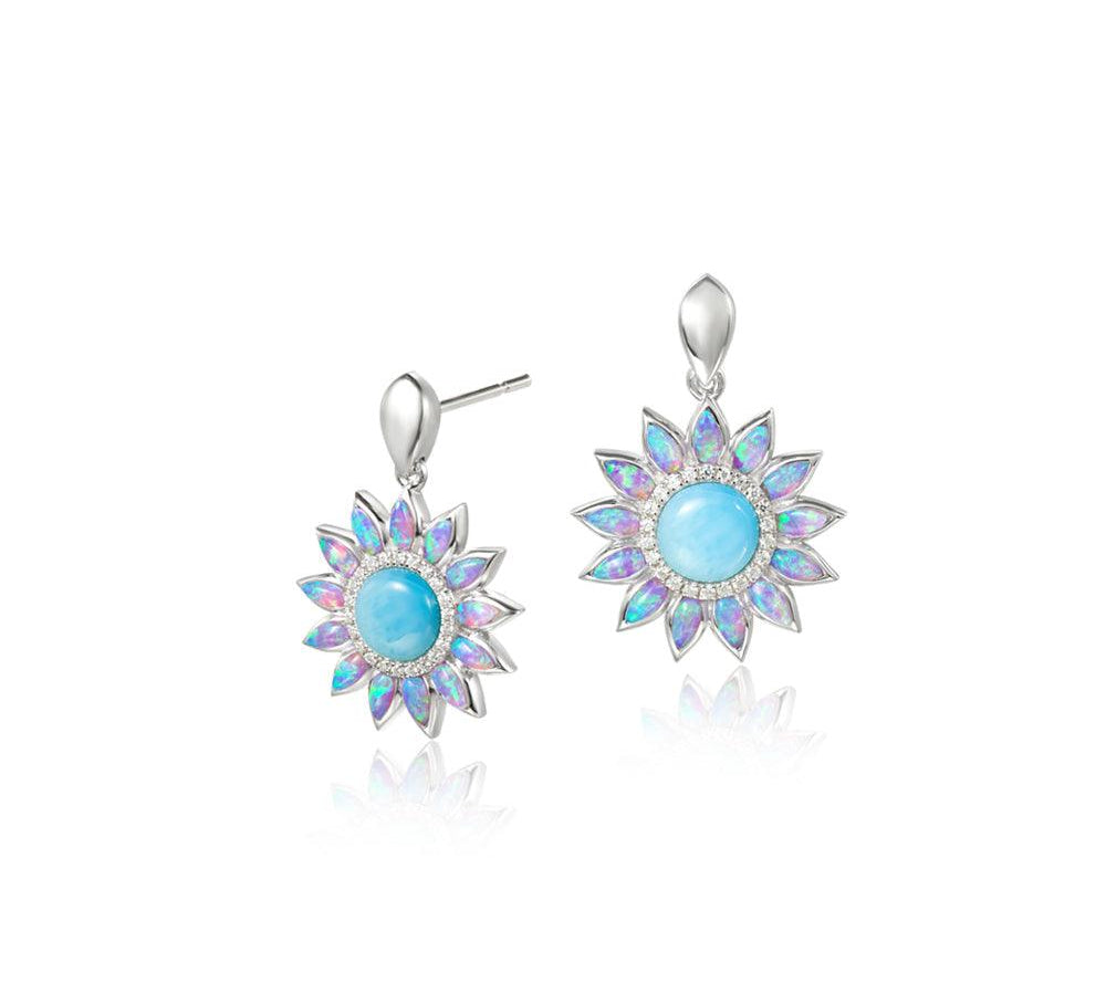 Pink Opalite Sunflower Earrings with Larimar Earrings Island by Koa Nani 