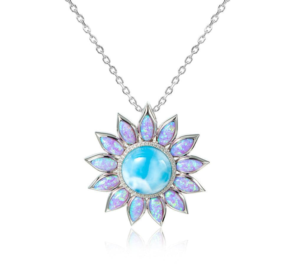 Pink Opalite Sunflower Pendant with Larimar Pendant Island by Koa Nani Large 