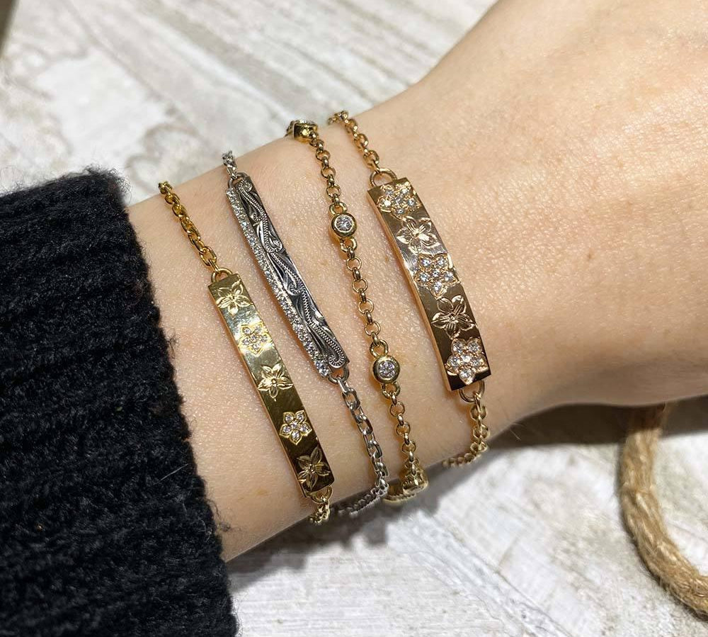 Plumeria Bar Bracelet with Engraving Bracelet Island by Koa Nani 