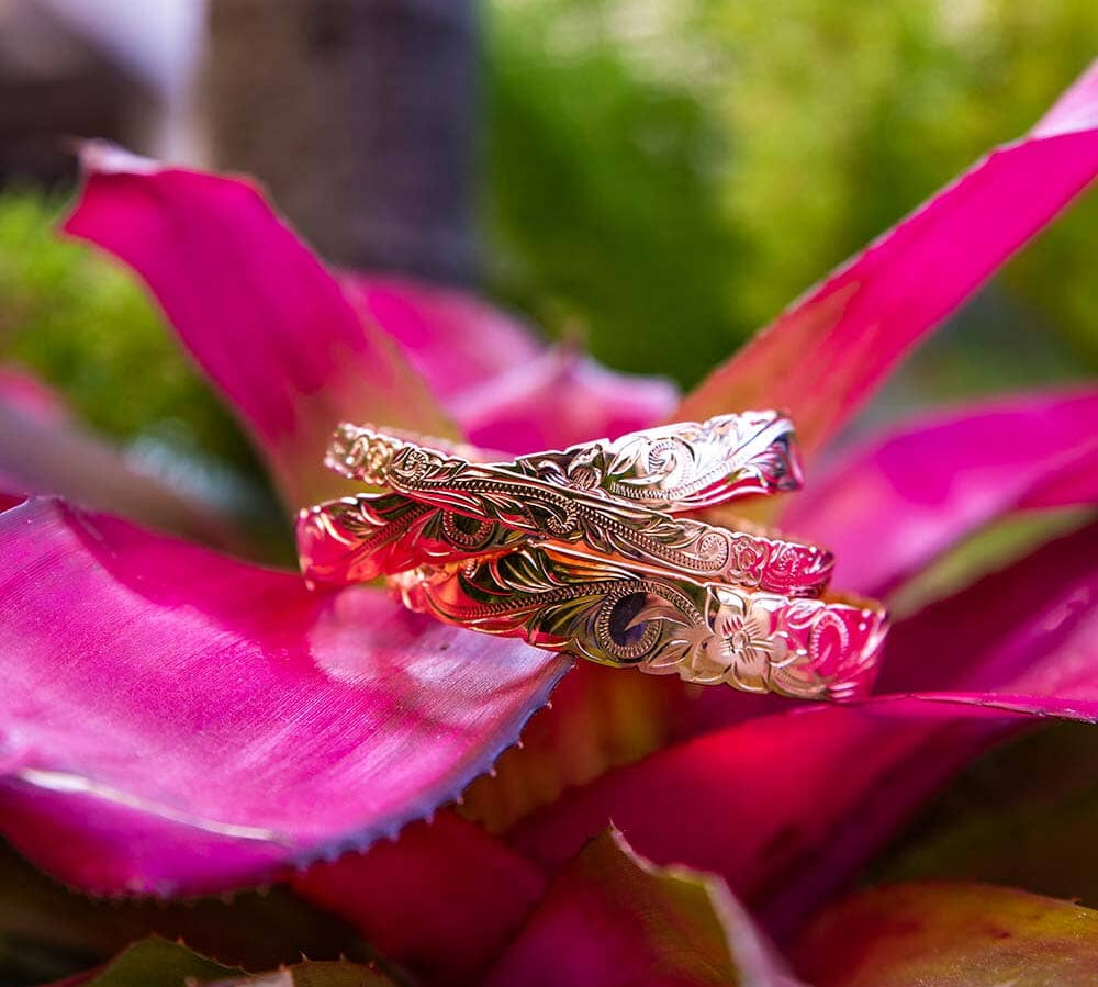 Plumeria Engraved Bangle Bangle Island by Koa Nani Large (10mm) Rose Gold 