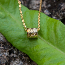 Plumeria Engraved Barrel Pendant Pendant Island by Koa Nani Large Yellow Gold 