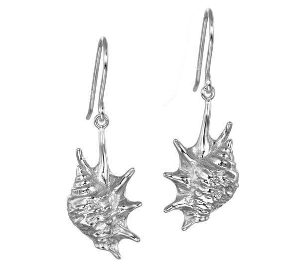 The picture shows a pair of 925 sterling silver conch shell hook earrings.
