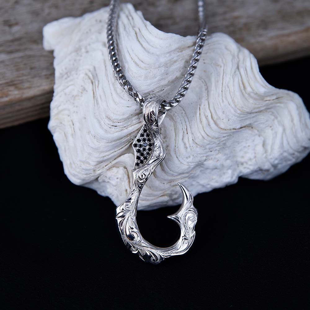 Reaper's Fishhook Pendant with Black Gem Pendant Island by Koa Nani 