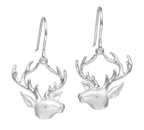 The picture shows a pair of 925 sterling silver reindeer hook earrings.