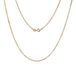 In this photo there is a rose gold rolo chain.