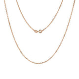 In this photo there is a rose gold rolo chain.