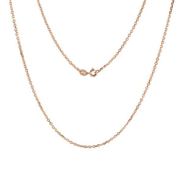 In this photo there is a rose gold rolo chain.