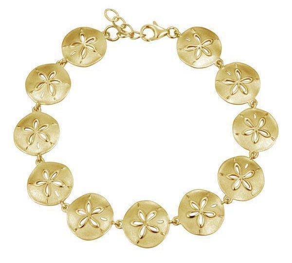 The picture shows a yellow gold sand dollar bracelet.