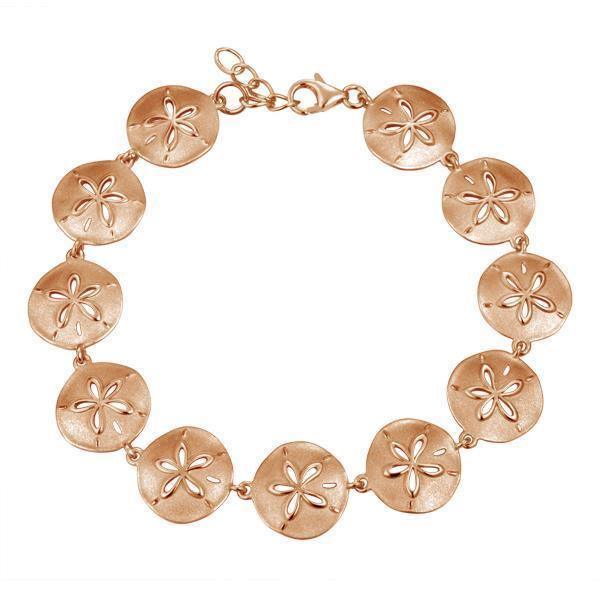 The picture shows a rose gold sand dollar bracelet.