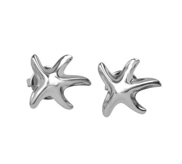 The picture shows a pair of 14K white gold starfish stud earrings.