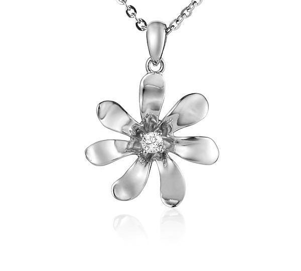 This picture shows a sterling silver tiare flower pendant paired with topaz. 