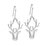 In this photo there is a pair of sterling silver reindeer hook earrings.