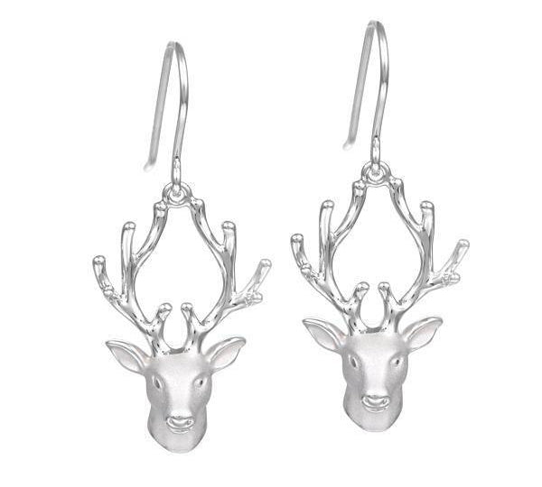 In this photo there is a pair of sterling silver reindeer hook earrings.